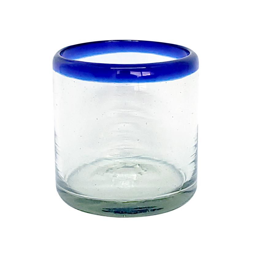 Borde Azul Cobalto / Juego de 6 vasos roca con borde azul cobalto / stos artesanales vasos le darn un toque clsico a su bebida favorita en las rocas.
